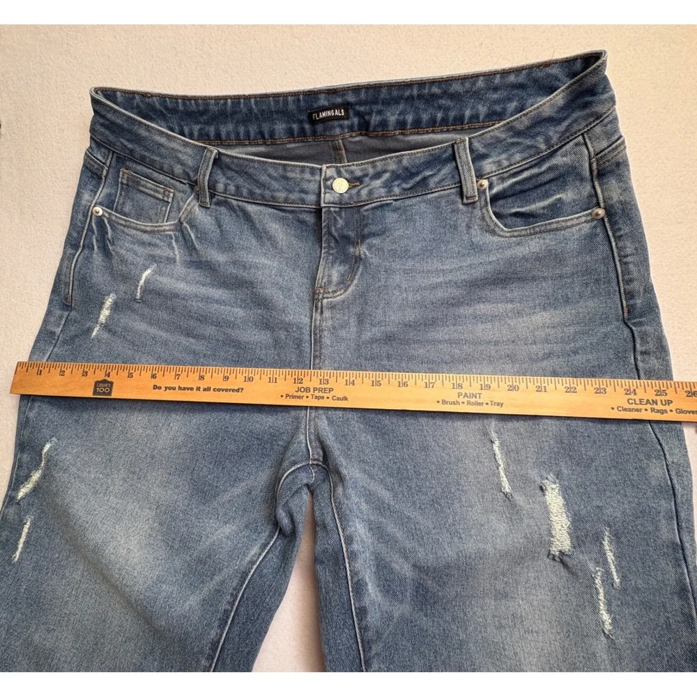 Flamingals Women 4XL Distressed Crop Jeans Blue Denim Raw Hem High Rise Stretch